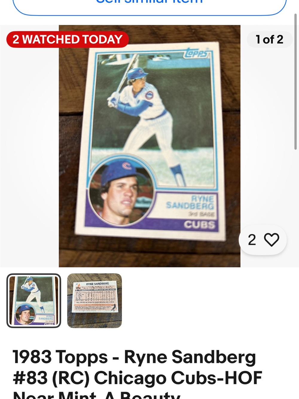 Topps Chicago Cubs 1983 Ryne Sandberg Rookie Card #83-Near Mint HOF